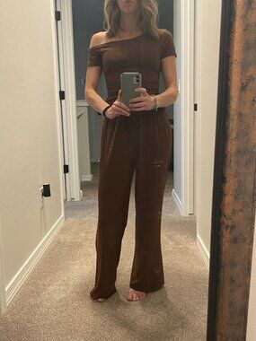 Darong Brown Lounge Set XS Off Shoulder Top Wide Leg Pants Matching Set Athleisu